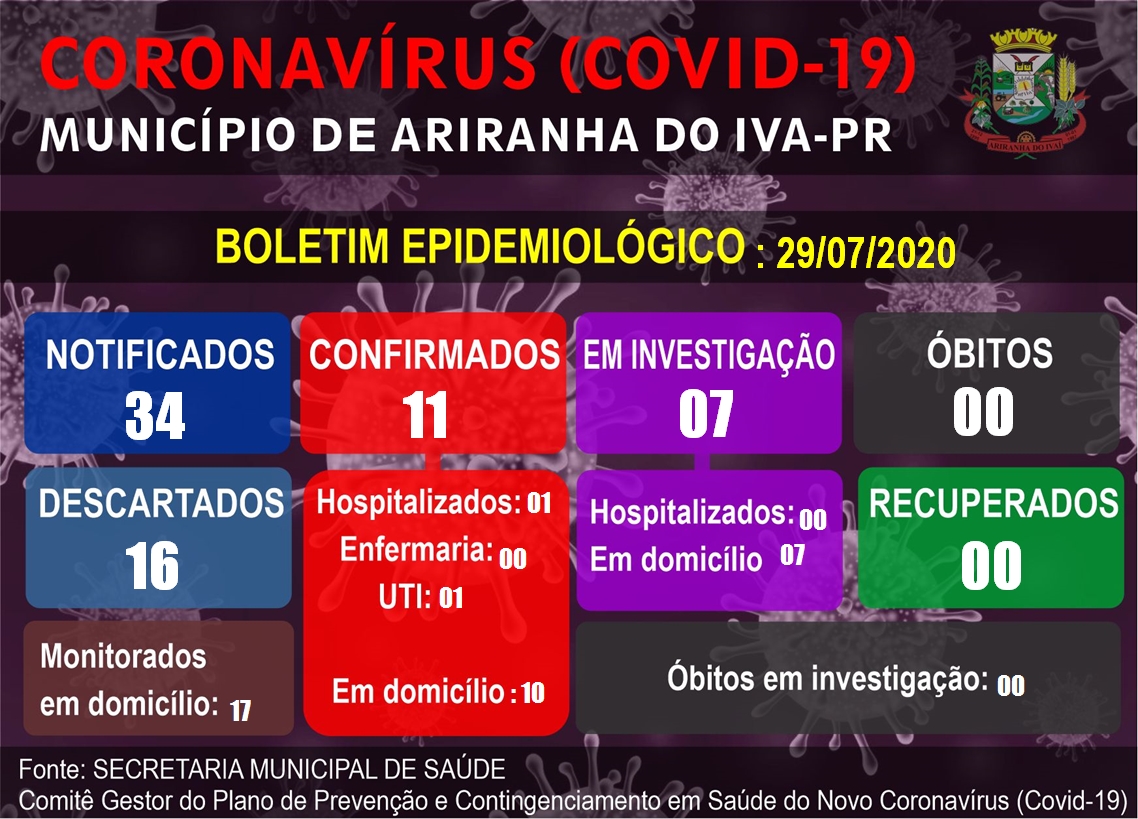 Informativo epidemiológico Ariranha do Ivaí | Covid - 19 - 29/07/2020